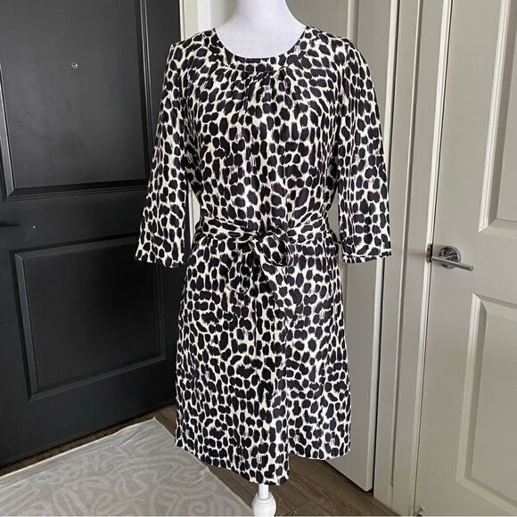 Kate Spade Dorothy Black and White Silk Shift Dress with Tie Waist Size 2 - Picture 2 of 12